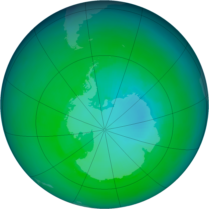Antarctic ozone map for December 1993